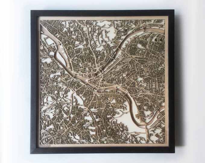 Pittsburgh Wooden Map – Laser Cut Framed City Streets Art