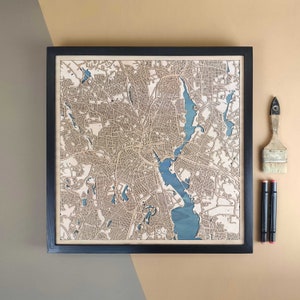 Carte en bois personnalisée Providence - Cadeau d'art mural pour décoration d'intérieur