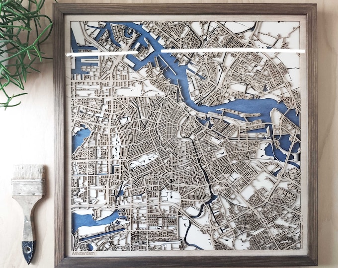Amsterdam Wooden Map - Laser Engraved