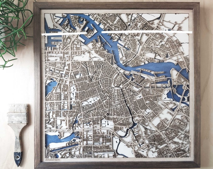 Amsterdam Wooden Map - Laser Engraved