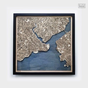 Houten kaart Istanbul - cadeau 5e verjaardag - aangepaste houten kaart lasergesneden ingelijste kaarten muurkunst - verlovingscadeau bruiloft voor stel