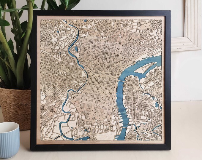 Philadelphia Custom Wood Map - Personalized Art Gift