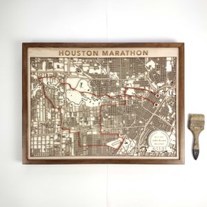 Kaart marathonloper Houston - 3D lasergesneden houtkunst