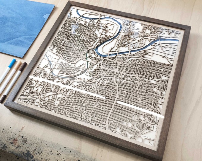 Kansas City Wooden Map - Laser Engraved