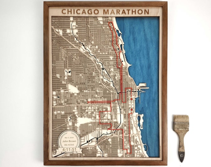 Chicago Marathon Runner's Map - 3D Laser Cut Wood Art