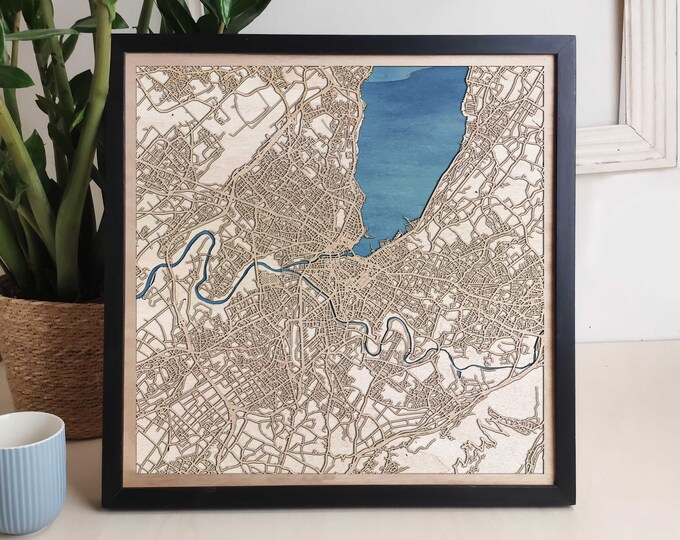 Geneva Custom Wood Map - Personalized Art Gift