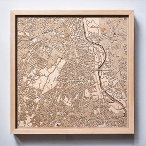 Neu-Delhi Holzkarte - Lasergeschnittene Holzstraßen Stadtplan 3D gerahmt Minimal Minimalistische Wandkunst - Geburtstag Jahrestag Weihnachtshochzeitsgeschenk