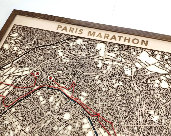 Paris Marathon Wood Map - 3D Laser Cut Wooden Map