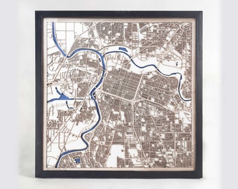 Sacramento Wood Map - Laser Cut City Streets, Framed Wall Art