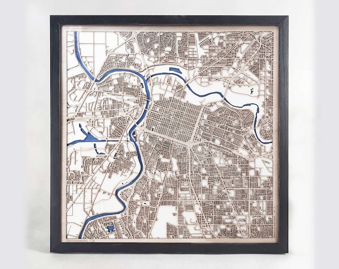 Sacramento Wood Map - 5th Anniversary Gift - Custom Wooden Map Laser Cut Framed Maps Wall Art - Wedding Engagement Gift for Couple