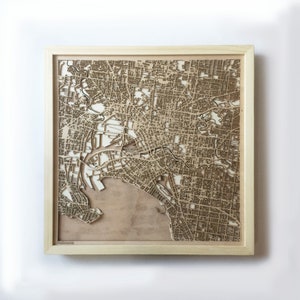 Mellow Holzkarte - Kiefernholz Laser Cut Holz Straßen Stadt Karten 3D gerahmt Minimal Minimalist Wandkunst -Geburtstag Weihnachten Hochzeitsgeschenk