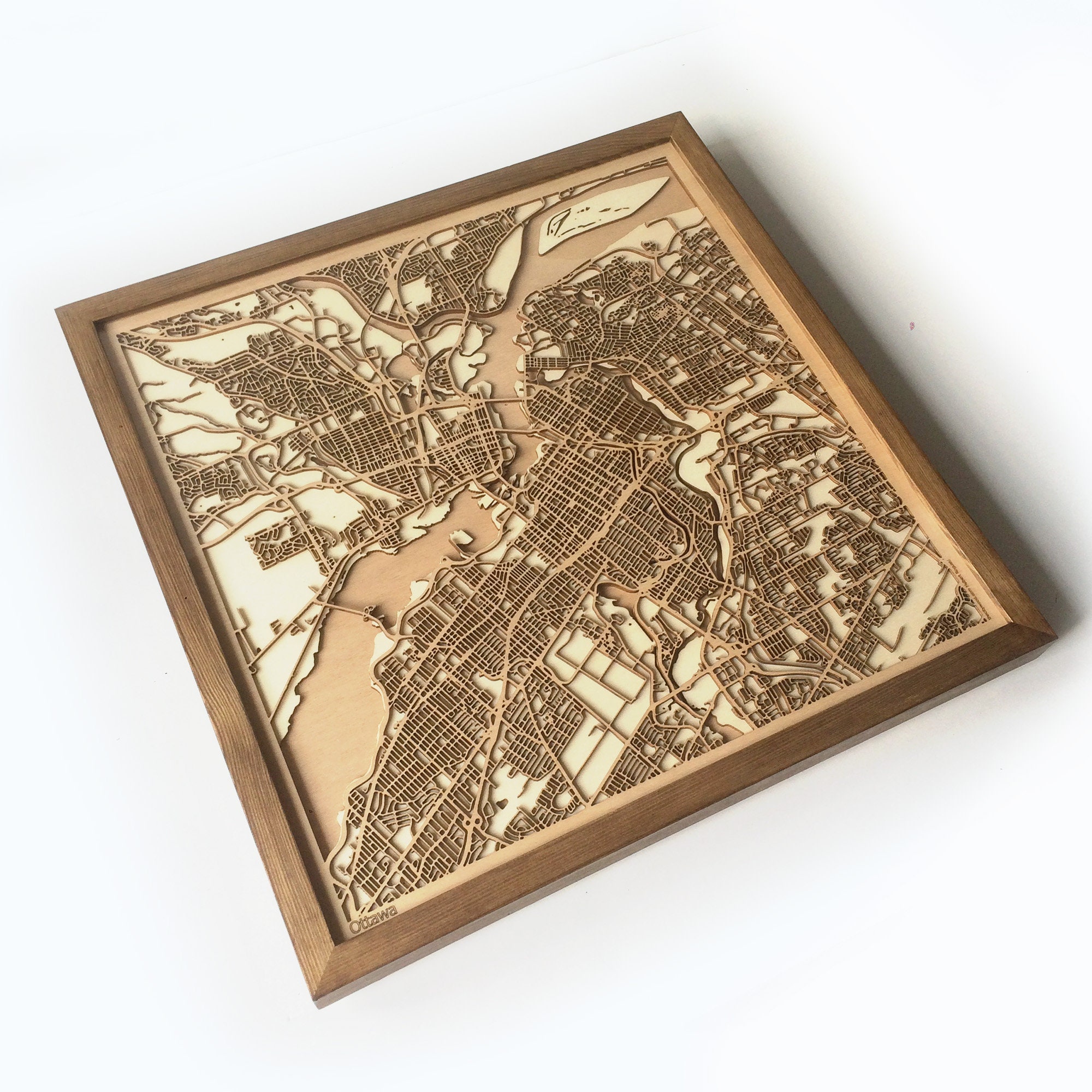 Ottawa Wooden Map Pinewood Laser Cut Streets City Maps 3d Framed