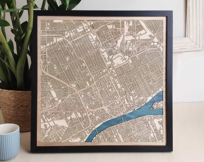 Detroit Custom Wood Map - Personalized Art Gift