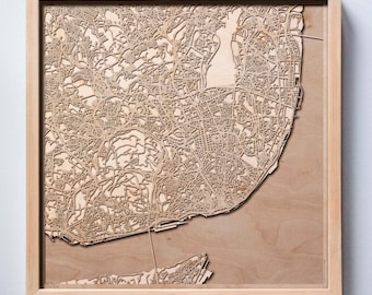Lisbon Wooden Map – Framed Laser Cut City Streets Art