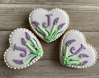 Bridal Shower Wedding Cookies, Flower Cookies, Birthday Cookies, Engagement Cookies, Lavender Cookies, Cookies, Icing Cookies (12 Cookies)