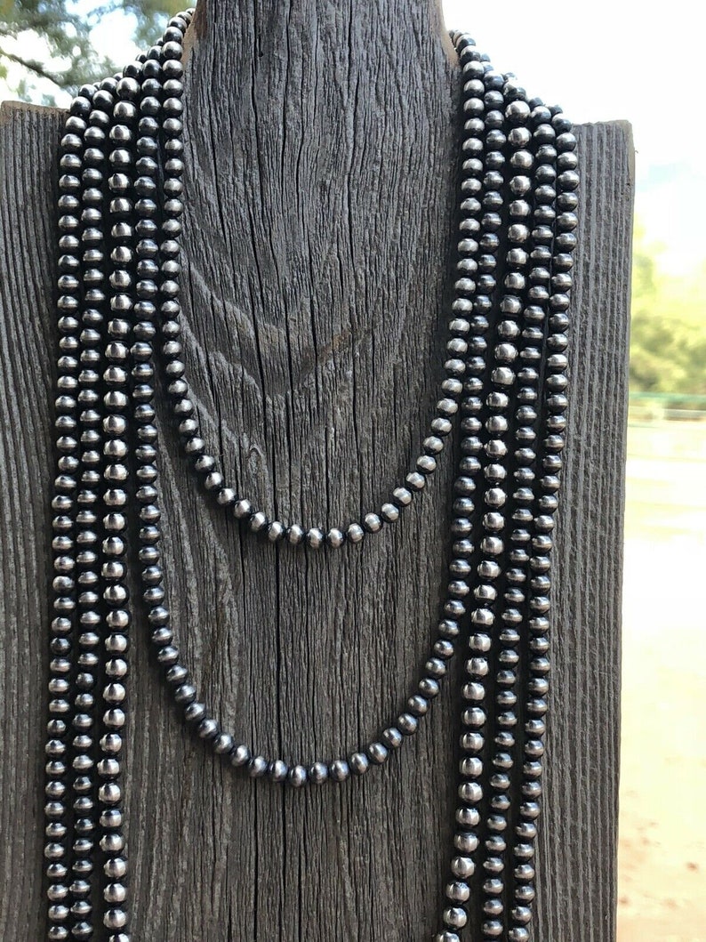 Length-30 inch Navajo Sterling Silver Pearls 5mm