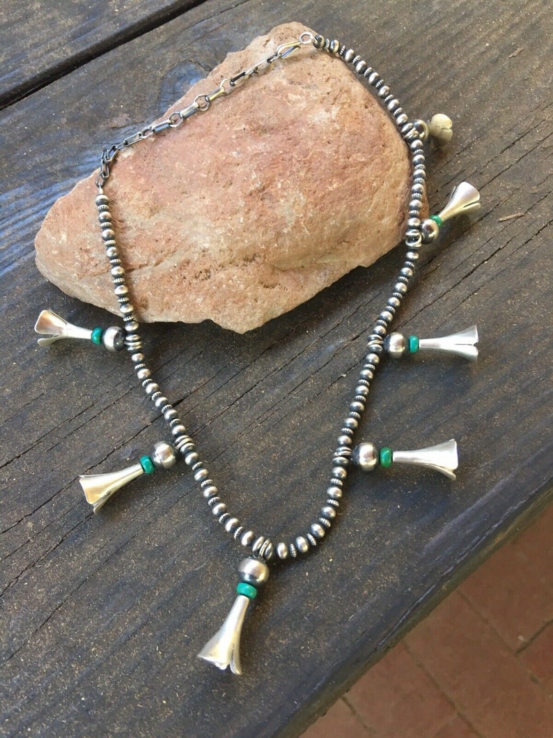 Navajo Turquoise And Sterling Silver Blossom Necklace