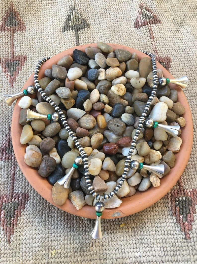 Navajo Turquoise And Sterling Silver Blossom Necklace