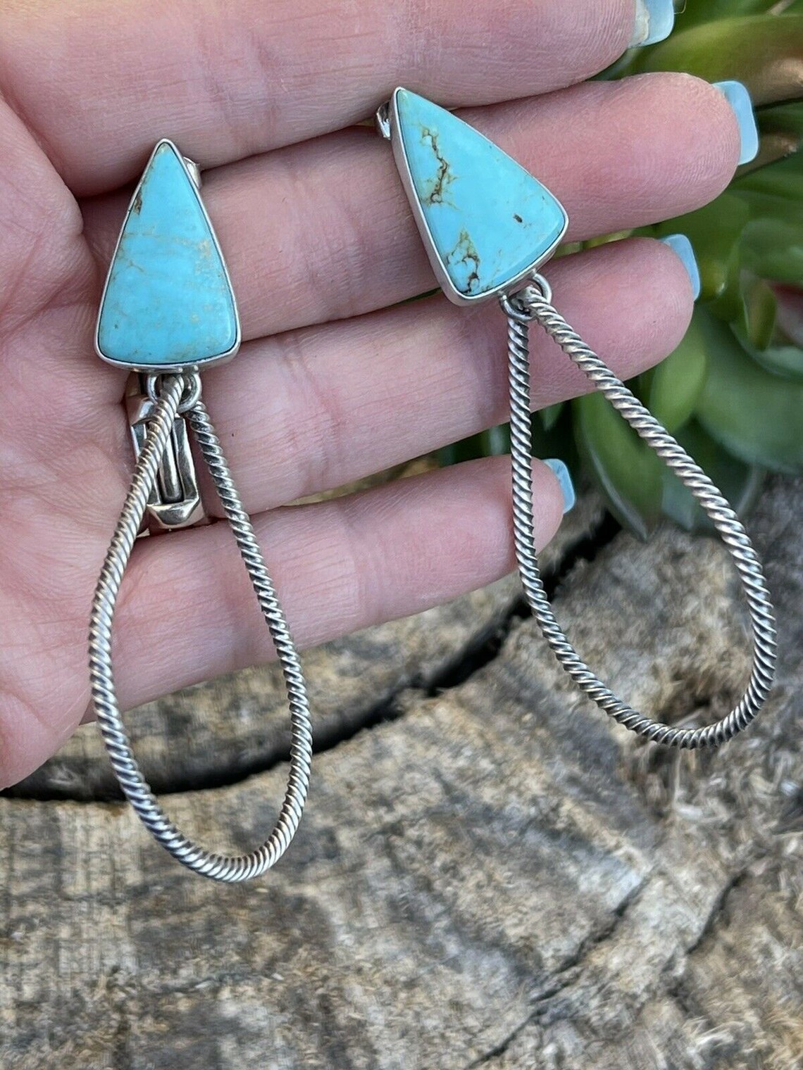 Navajo Sterling Silver Turquoise Dangle Rope Style Earrings | Etsy