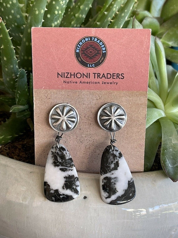 Navajo Sterling Silver And White Buffalo Stud Earrings Signed 