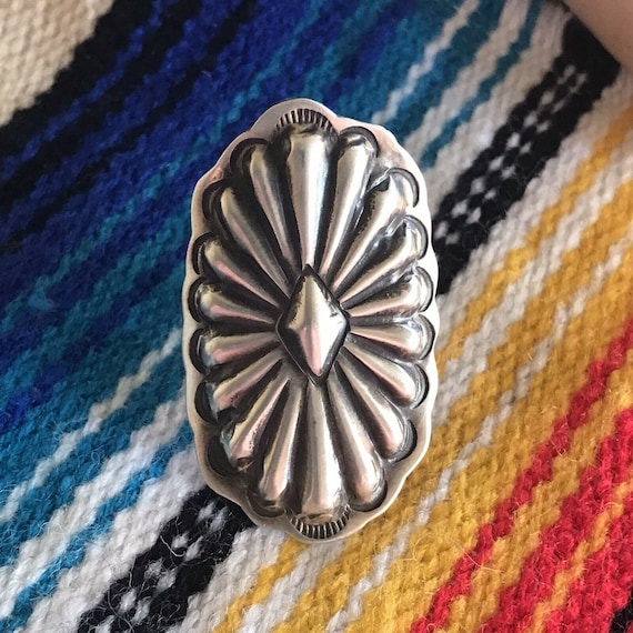 Navajo Sterling Silver Concho Hand Stamped Ring