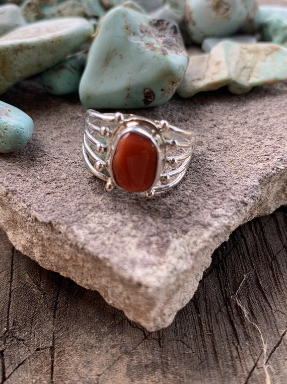 Navajo Natural Coral Sterling Silver Ring