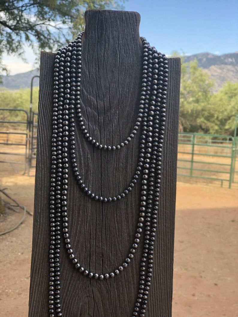Length-30 inch Navajo Sterling Silver Pearls 5mm