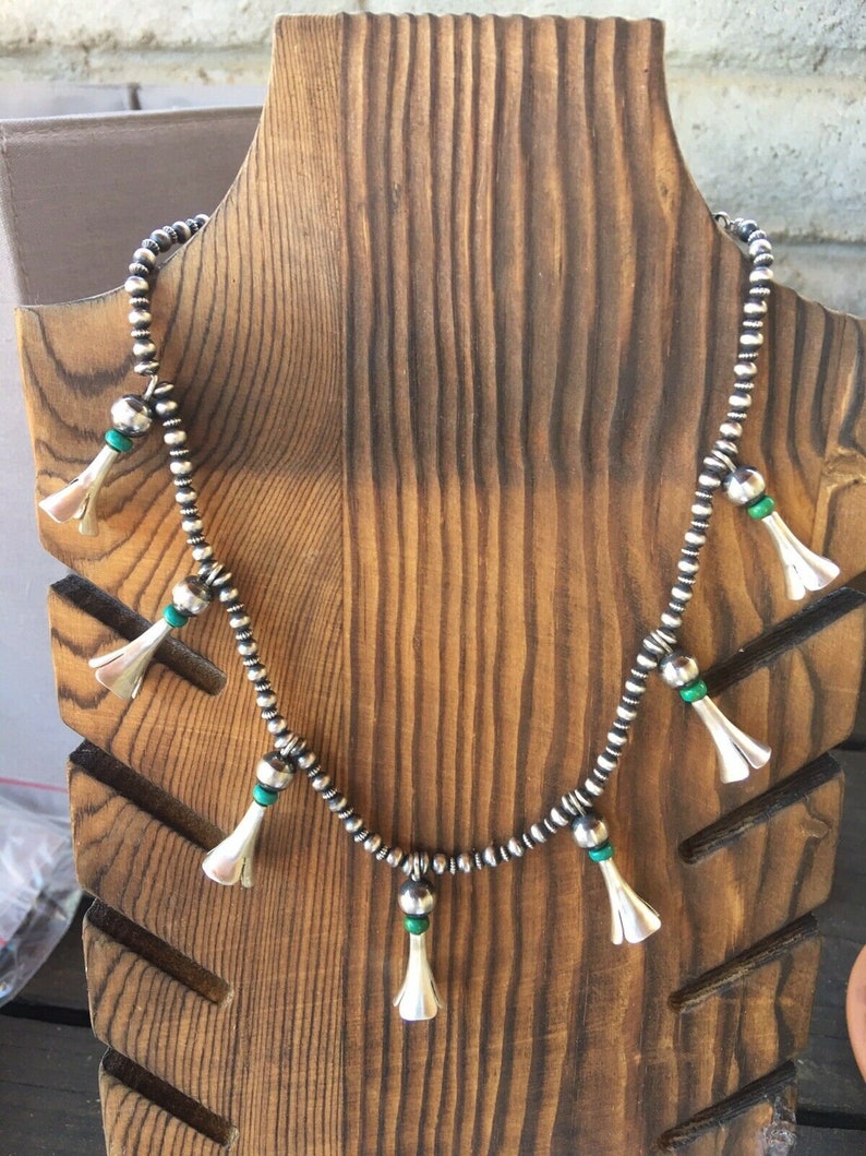 Navajo Turquoise And Sterling Silver Blossom Necklace