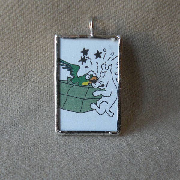 Tintin - Snowy the Dog - 2-sided Handmade Soldered Glass Pendant with Herge Illustrations