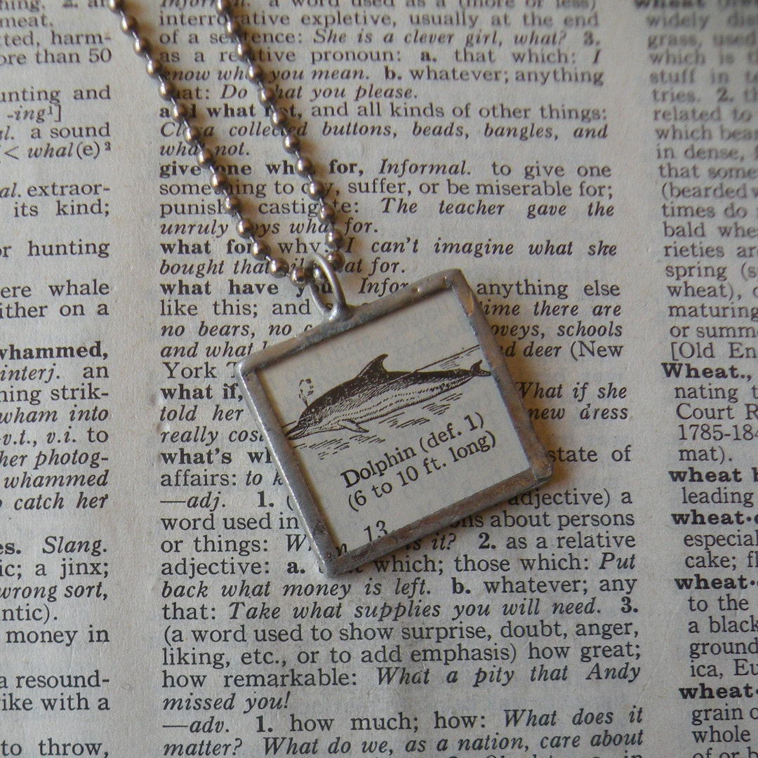Dolphin Vintage 1930s Dictionary Illustration, R Upcycled to Soldered