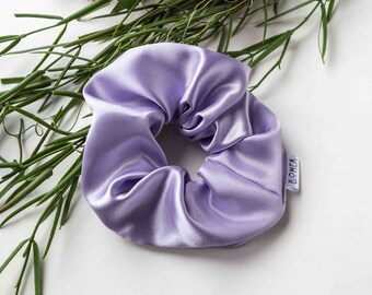 Large scrunchie in soft lavender satin, Hair elastic, Gift for her