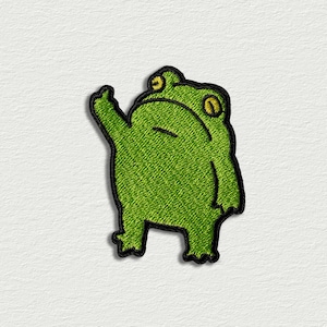 Funny frog, Iron-on embroidered patch 100 image 1