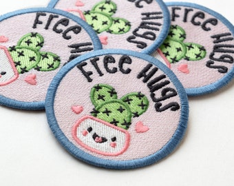 Free Hugs, Cactus, Embroidered iron-on patch - 76