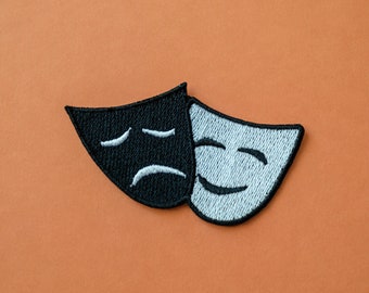 Theater Masks, Sad Happy Masks, Iron-On Embroidery Patch (73)