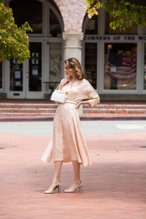 1950s peach pink rose gold dress