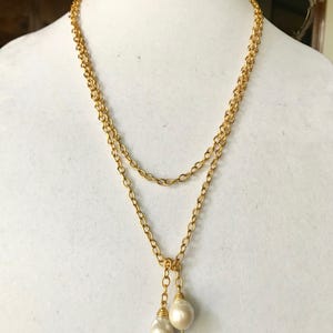 Lariat, Pearl Lariat, Baroque Pearl Gold Lariat, Drop Pearl, Rolo Chain, 22K Gold Plate, 48 long Bild 2