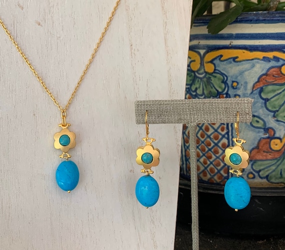 Turquoise necklace and earrings set