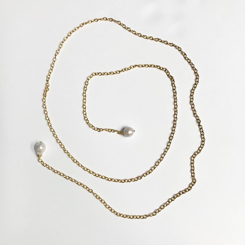 Lariat, Pearl Lariat, Baroque Pearl Gold Lariat, Drop Pearl, Rolo Chain, 22K Gold Plate, 48 long Bild 3