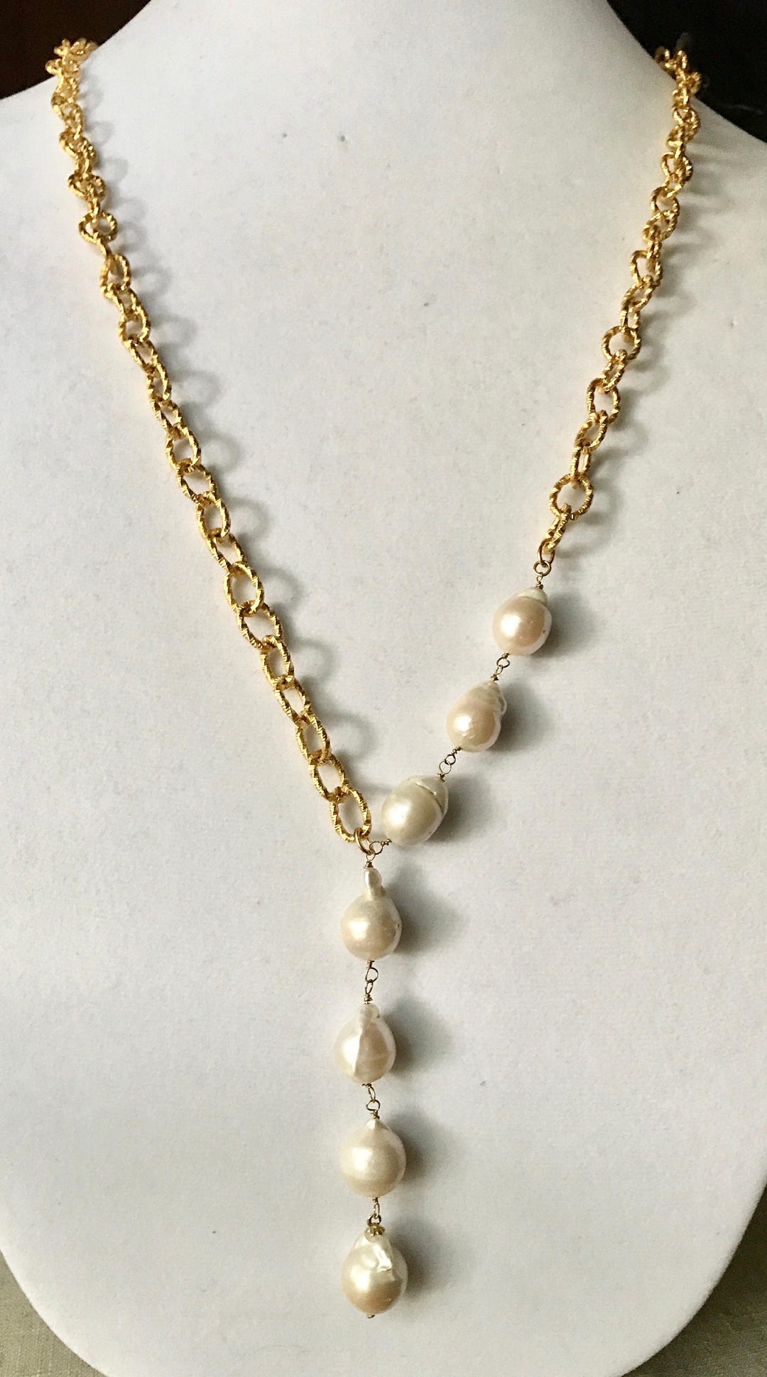 New Chanel Pale Gold 2022 Crystal Faux Pearl Pendant Necklace