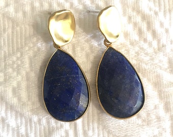 Lapis Lazuli Earrings, Tear Drop Earrings, Gold Post Earrings, Dangle Earrings,1.5" Total Length