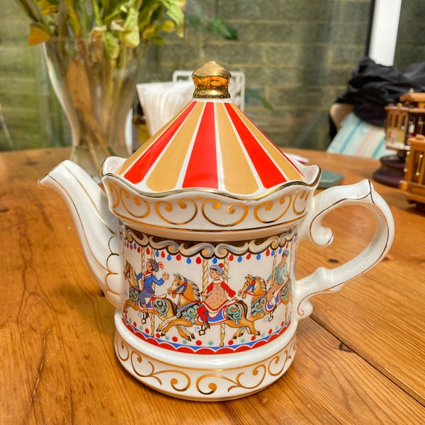 Teiera vintage Sadler Edwardian Carousel degli anni '80 con coperchio originale del colore corretto