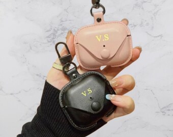 Personalized Engraved Initials Monogram Soft Leather Airpod Case |Custom Gold AirPod 3 Case With Closure |Gift Idea For Him Her Airpod Pro 2
