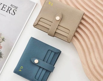 Mini porte-cartes de crédit monogramme personnalisé en cuir galet personnalisé étui portefeuille enveloppe pièce porte-cartes de crédit cadeau de demoiselle d'honneur cadeau pour elle