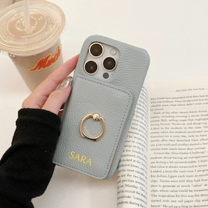 Personalisierte Gold Anfang Brieftasche Kartenhalter Leder Handyhülle iPhone 15 iPhone 14 13 12 11 Pro Max benutzerdefinierte Ringhalter Fall Geschenk für sie