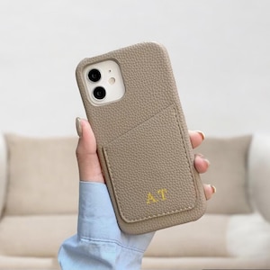 iPhone-hoesje met kaarthouder gepersonaliseerd voor iPhone 15 Pro, 14 Pro Max, iPhone 13 12 11/veganistisch leren telefoonhoesje/aangepast cadeau voor haar