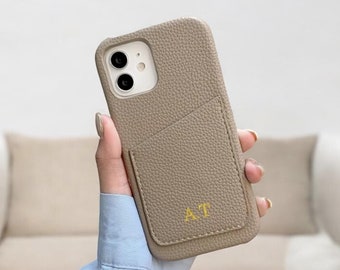 iPhone Case with Card Holder Personalized for iPhone 15 Pro, 14 Pro Max, iPhone 13 12 11/ Vegan Leather Phone Cover case/Custom Gift For Her