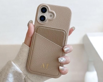 Custom Leather Phone Case for iPhone 17 16 15 14 13 Pro Max with card holder Personalized Phone Initial Embossed Monogram/ Best friend Gift