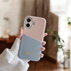 Personalisierte Hülle für iPhone mit Kartenhalter iPhone 16, 15, 14, 13 Pro Max, weiche Ledermonogramm-Handyhülle, individuelle Geschenkidee für sie