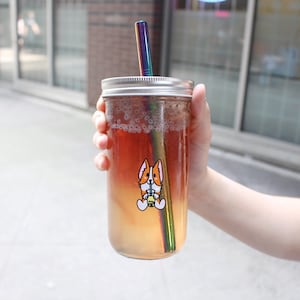 EleBoba Reusable Boba Cup with Lid and Straws - Leak Proof  Tumbler for Bubble Tea and Smoothies - 24oz/700ml - Carry Pouch, Stickers,  2x Straws, Cleaning Brush, Cute Boba Cup