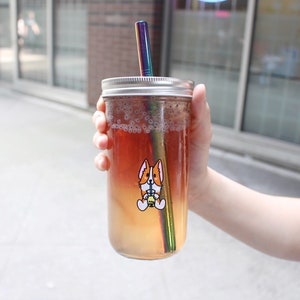 Tasse à thé réutilisable avec paille en acier inoxydable coupée en biseau / Tasse à thé Boba écologique / Gobelet à smoothie réutilisable / Jolie tasse Boba réutilisable